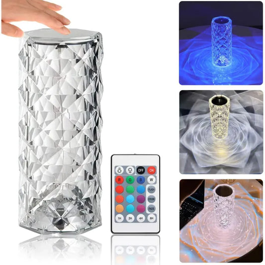 16 Colors Diamond Rose Crystal Touch Lamp Bedside Acrylic Usb Rechargeable Table Lamp – With Remote