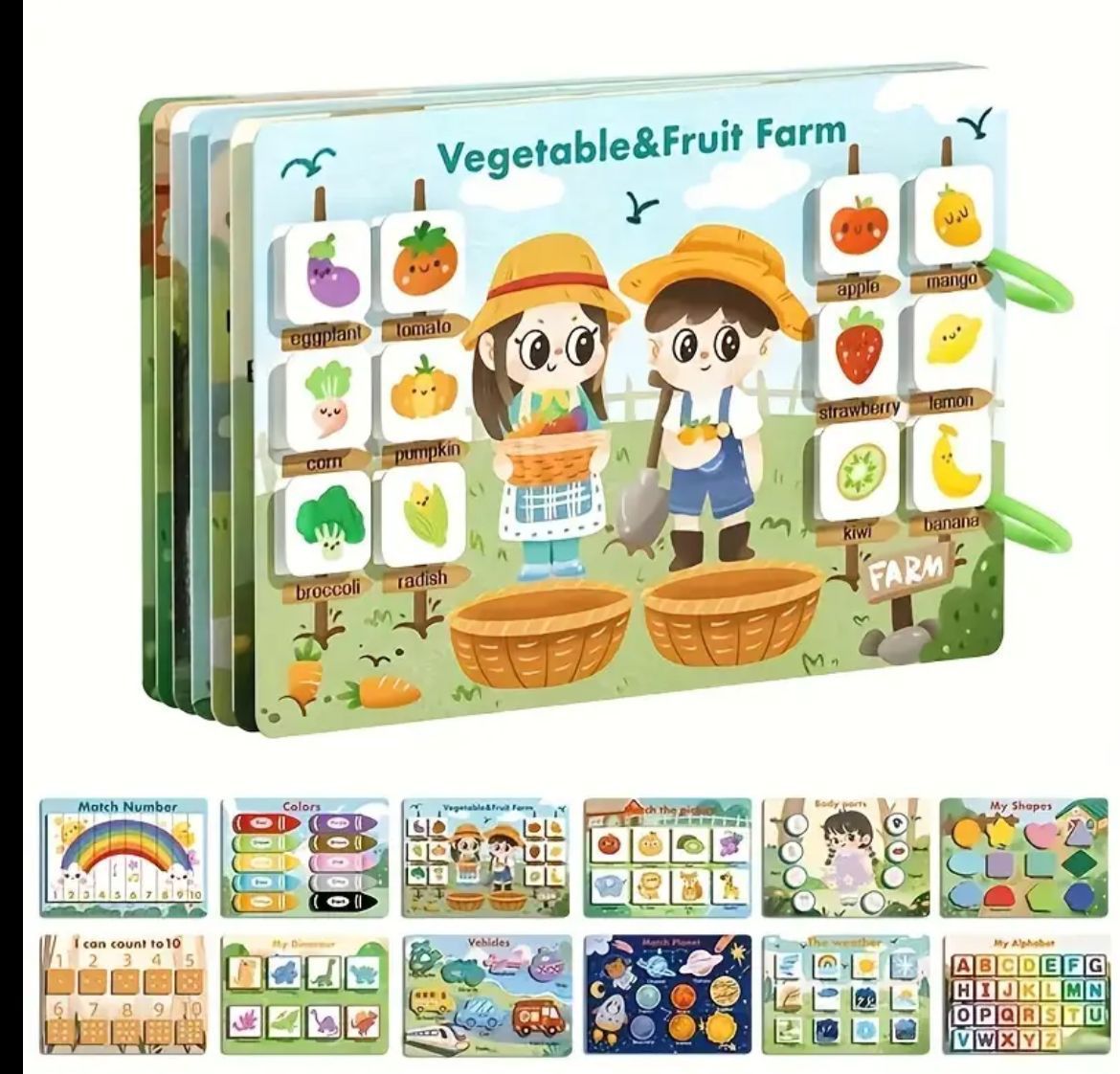 Montessori Busy Book for Kids, Educational Toy, 12 Pages Toddler Activity Binder